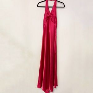 Caché Dark Pink Halter Satin Prom Dress 5/6 Y2K